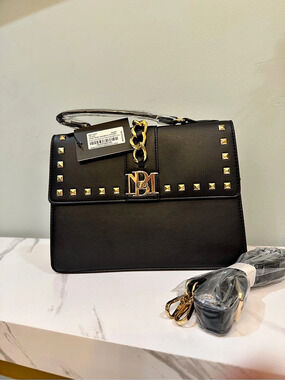 Badgley Mischka Plain Grain Crossbody with Big Chain and Studs on the Cover with